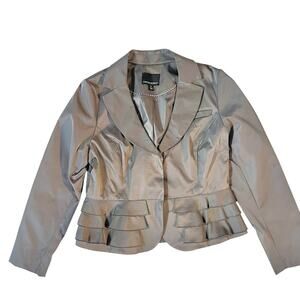 Cynthia Rowley Gray Peplum Ruffle Blazer Jacket Medium Holiday Party Retail $225
